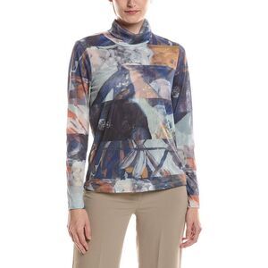 Picadilly Womens  Mock Neck Printed Mesh Top, Blue